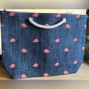 Pink Flamingo beach bag with zipper